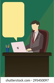 office man is working in on the desk with call out from computer