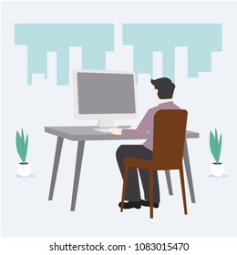 Office Man working on PC