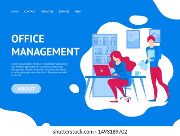 Office Management Concept Landing Web Page Template. Vector illustration of Design Project for Business Online Service Website