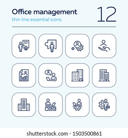 Office management icon set. Line icons collection on white background. Engineer, entrepreneur, building. Development concept. Can be used for topics like business, employment, workplace