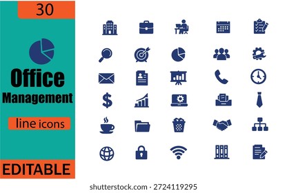 Conjunto de iconos de línea de administración de oficina