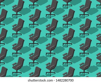 Office manager armchair 3D isometric pattern, Business object concept poster and banner vertical design illustration isolated on green background with copy space, vector eps 10