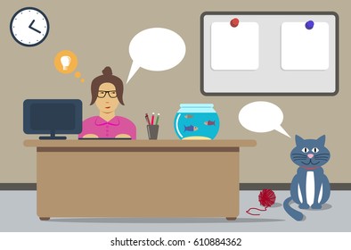 Office manager with cat