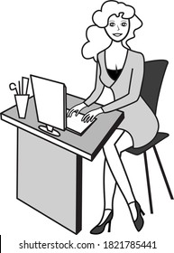 Office Manager, schwarz-weißer Vektorgrafik auf weißem Hintergrund