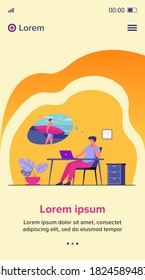 Office manager dreaming about vacation at sea flat vector illustration. Cartoon business person relaxing during job and thinking about surfing. Holiday and work concept