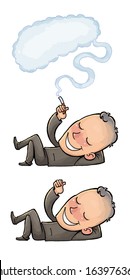 office manager dreams. vector drawing of a series of comic characters.