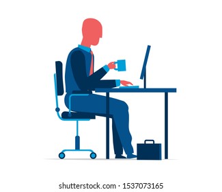 Office manager drinking tea / coffee cartoon character isolated on white background. Vector illustration