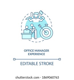 Büromanager erleben türkises Konzeptsymbol. Mitarbeiterfähigkeit. Remote-Arbeit. Virtual Assistant Skill Idee dünne Linie Illustration. Vektorgrafik einzeln Umriss RGB Farbzeichnung. Bearbeitbarer Hub