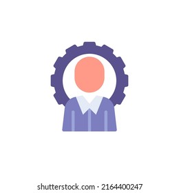 Office manager flat icon, vector sign, Man and gear colorful pictogram isolated on white. Symbol, logo illustration. Flat style design