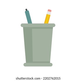 Büromanager hält das Symbol auf. Flache Illustration von Büromanager-Stiften, Vektorsymbol einzeln auf weißem Hintergrund