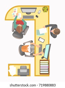 Office manager secretary reception work place layout vector flat plan details