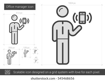 Icono de línea vectorial de Office manager aislado en fondo blanco. Icono de línea de administrador de Office para infografía, sitio web o aplicación. Icono escalable diseñado en un sistema de cuadrícula.