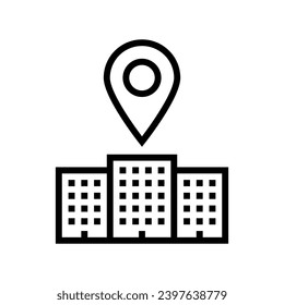 vector de icono de línea de ubicación de asignación de oficina. signo de ubicación de mapa de oficina. símbolo de contorno aislado ilustración negra