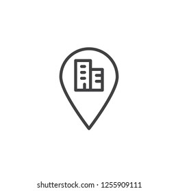 Office map pin outline icon. linear style sign for mobile concept and web design. House building location pin simple line vector icon. Symbol, logo illustration. Pixel perfect vector graphics