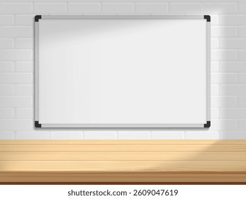 Office marker board template for business above the desktop. Vector mockup
