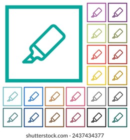 Office marker outline flat color icons with quadrant frames on white background