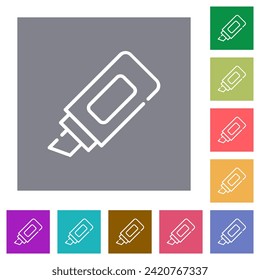 Office marker outline flat icons on simple color square backgrounds