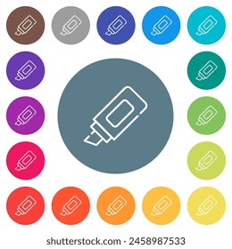 Office marker outline flat white icons on round color backgrounds. 17 background color variations are included.