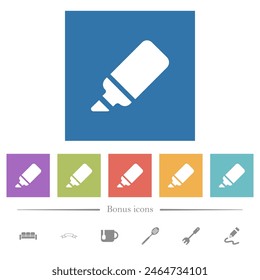 Office marker solid flat white icons in square backgrounds. 6 bonus icons included.