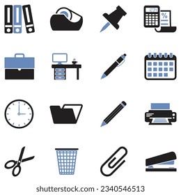 Office Material Icons. Two Tone Flat Design. Vector Illustration.