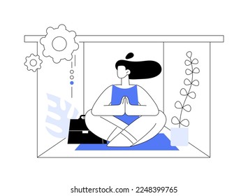 Office meditation booth abstract concept vector illustration. Office relax room, meditation booth, relaxing place, find peace of mind, yoga lunch break, zen, employee wellbeing abstract metaphor.