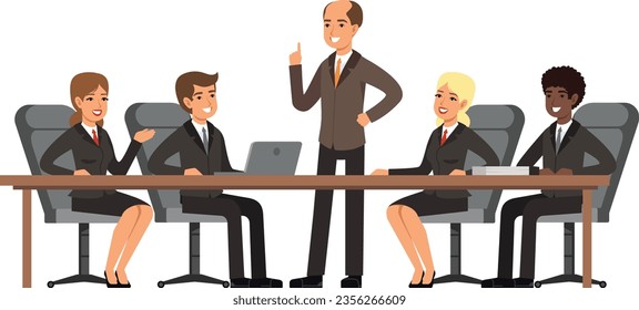Office meeting. Boss talking with employees in conference room