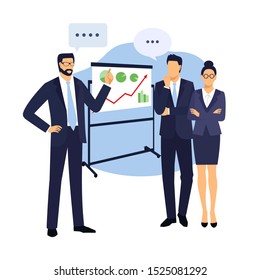 office meeting. Businessman and businesswoman with speech bubble. Business characters collection