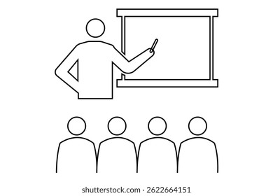 Office meeting line icon. meeting icon. Conference icon vector. meeting vector icon, discussion.  Group of people in conference room sitting around a table working together on new creative project. 