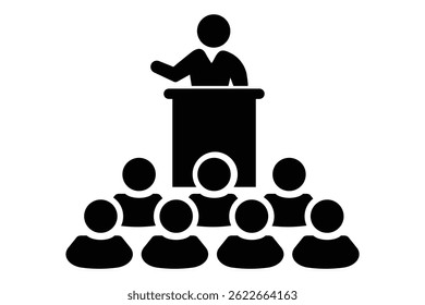 Office meeting line icon. meeting icon. Conference icon vector. meeting vector icon, discussion.  Group of people in conference room sitting around a table working together on new creative project. 