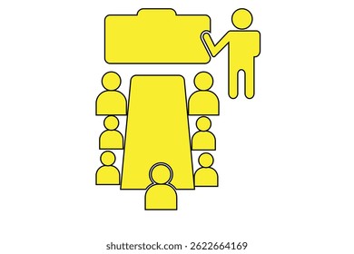 Office meeting line icon. meeting icon. Conference icon vector. meeting vector icon, discussion.  Group of people in conference room sitting around a table working together on new creative project. 