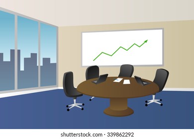 Office meeting room beige blue table chair window illustration vector