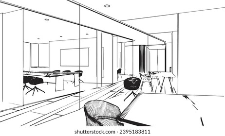 office meeting room line drawing,3d rendering