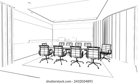 office meeting room line drawing,3d rendering