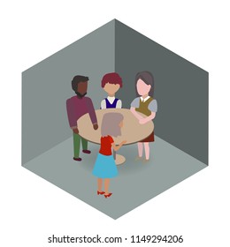 Office meeting with a round table. Concept of diversity team people. Vector illustration.