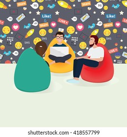 Office meeting, teamwork, brainstorming. Vector illustration