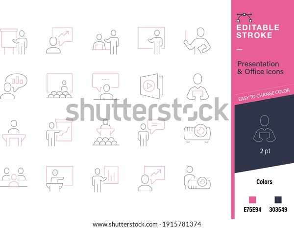 Office, meeting, workshop and presentation line and\
editable icon set 
