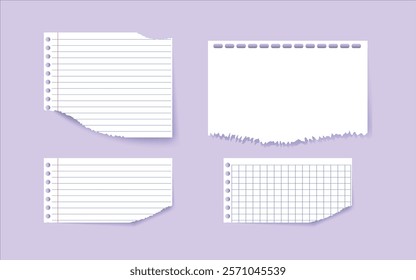 Office and memo papers featuring torn sheets. Ideal for background illustrations, notes, or stationery designs.