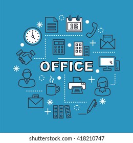 office minimal outline icons, vector pictogram set