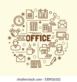 office minimal thin line icons set, vector illustration design elements