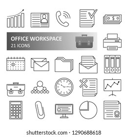 Office minimal thin line web icon set whith briefcase. Outline icons collection. Simple vector office illustration