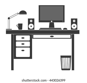 Office modern workplace.Computer desk isolated.Vector illustration