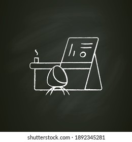 Office modular furniture chalk icon. Designer workstation. Smart emerging technologies. Contemporary workplace. Futuristic office innovations concept. Isolated vector illustration on chalkboard