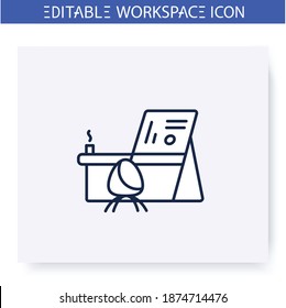 Office Modular Furniture Line Icon. Designer Workstation. Smart Emerging Technologies. Contemporary Workplace. Futuristic Office Innovations Concept. Isolated Vector Illustration. Editable Stroke 