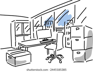 Office moving scene hand drawing illustration, vector