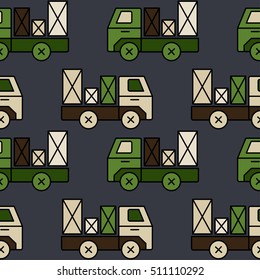Office and moving vector seamless pattern. Illustration with box, parcel, table lamp and vases. Home repairs, order and cleaning theme.