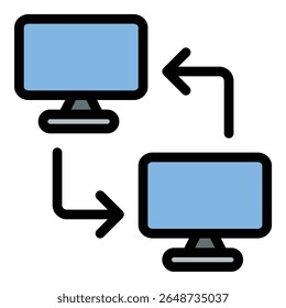 Ilustração em estilo de linha plana do ícone de rede do escritório representando sistemas de local de trabalho conectados e colaboração digital, adequada para infraestrutura de negócios, soluções de TI e projetos de comunicação em equipe