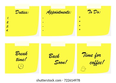 office note papers - business communication concept - duties list - break time
