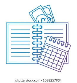 office notebook with bills and calendar
