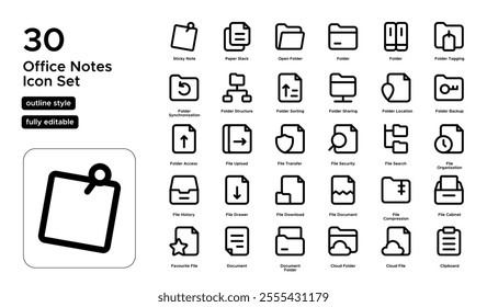 Office Notes Line Icon Set: Memos, Task Lists, and Written Reminders Icons