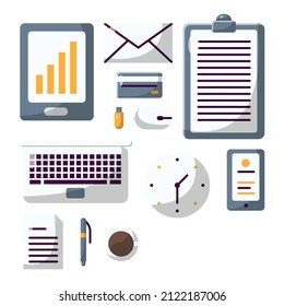 Office Object Flat Icon Set. Clean Illustration Design Element on Isolated White Background